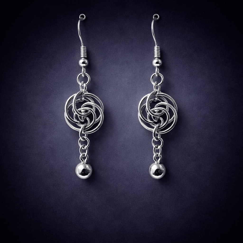 Stainless Concentric Rings w/Orbs Earrings*